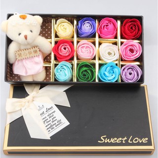 Hoa hồng 3d sáp 12 bông kèm gấu sweet love