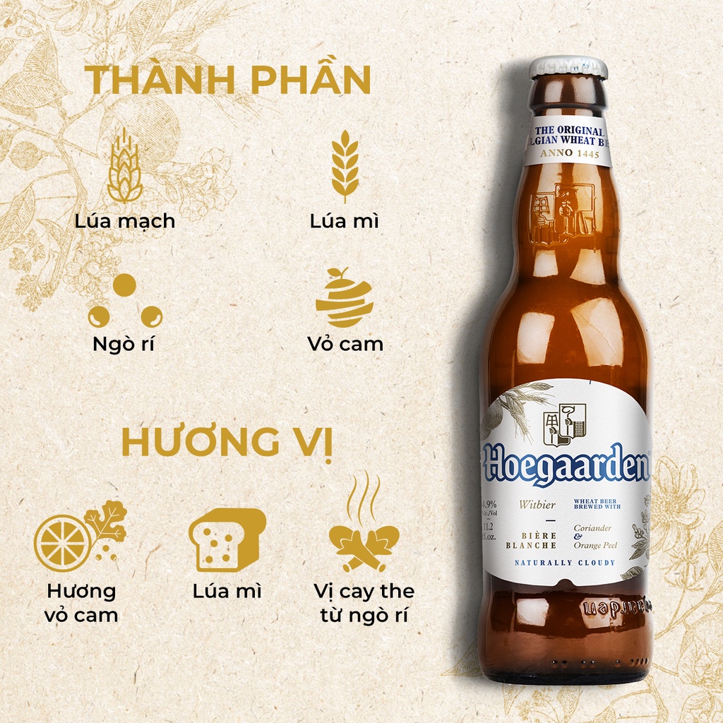 Bia Hoegaarden White Thùng 24 Chai 330ml - Bia Bỉ Lúa Mỳ