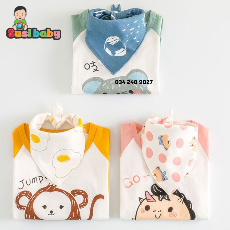 [AN TOÀN] Khăn yếm tam giác cho bé chất liệu Cotton có 2 cúc bấm siêu mềm mịn