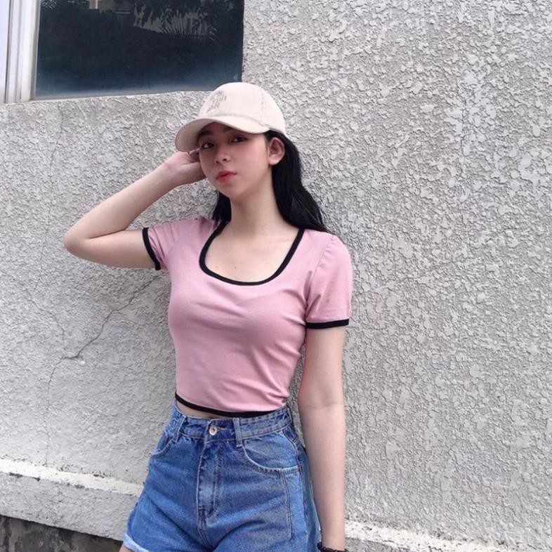 Áo Croptop nữ Tay ngắn  cổ vuông ôm body, Croptop ngắn tay trẻ trung - ACTN02 | BigBuy360 - bigbuy360.vn
