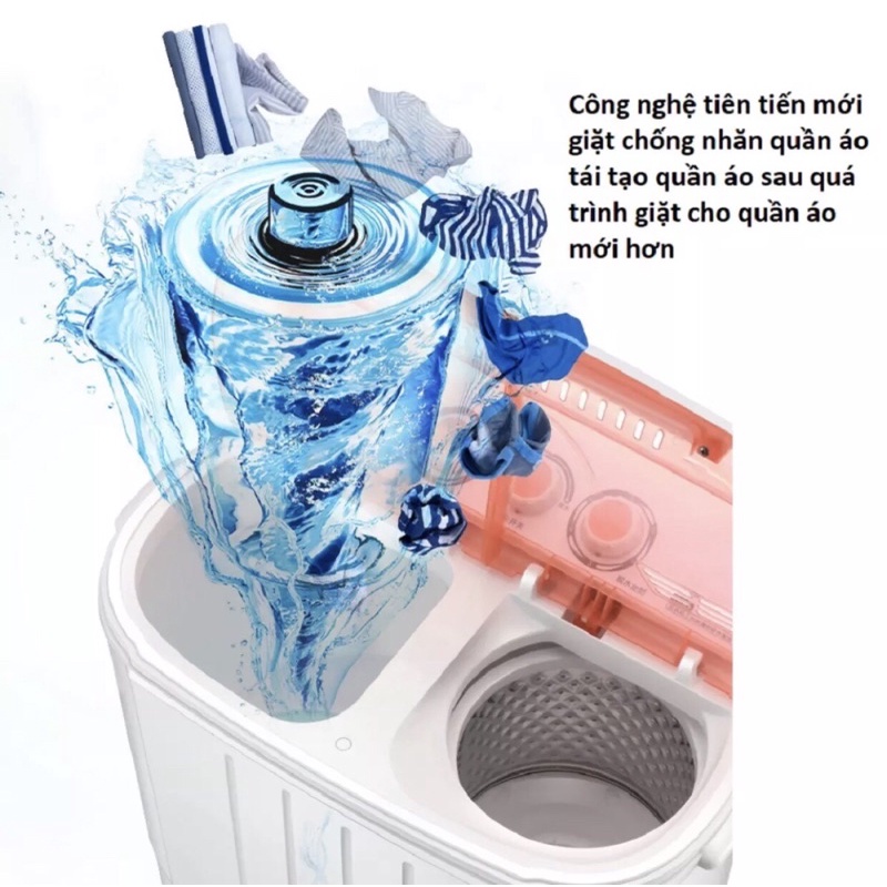 Máy giặt mini 2 lồng giặt 6kg cao cấp chính hãng siêu bền, tích kiệm điện năng dành cho gia đình