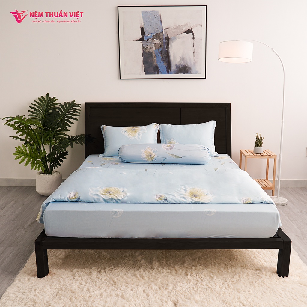 Bộ Ga Giường Tencel Thuần Việt Cao Cấp - Xanh TC23 (4 Món)