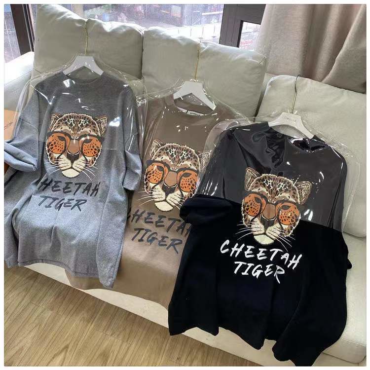 Áo Thun Tay Ngắn In Họa Tiết Hoạt Hình Đầu Hổ Phong Cách Hàn Quốc Thời Trang Cá Tính