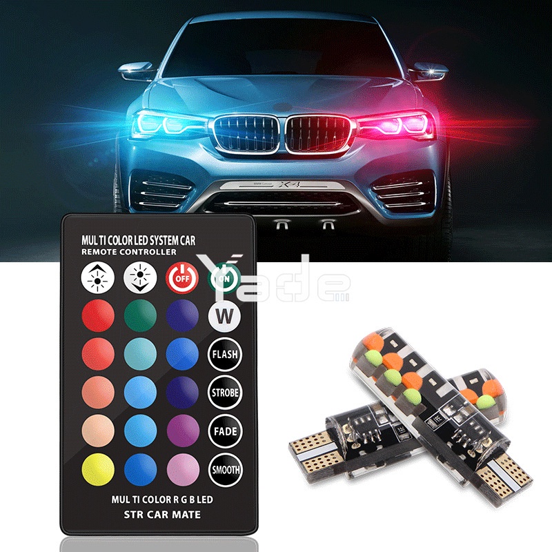 Bộ đèn led T10 demi RGB điều khiển màu + chế độ nháy siêu sáng 12v