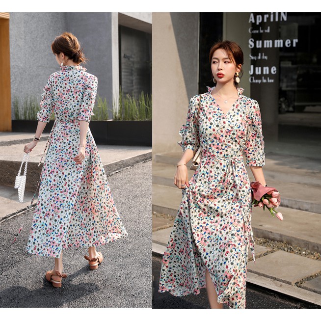 Zara Morocco full tag - Đầm Zara hoa màu sắc vạt chéo dáng dài DH10VCDG62N8