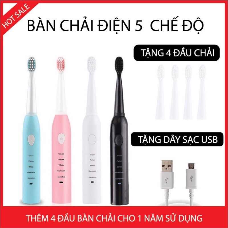 [Mã COSHOT27 giảm 10% đơn 300K] Bàn chải điện tự động làm sạch răng Five Stars hàng nội địa Trung cao cấp