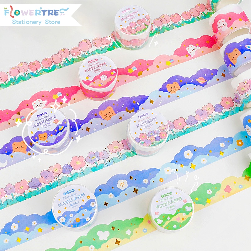 Flowertree 1 Cuộn Băng Keo Washi Hình Đám Mây Dùng Trang Trí Nhật Ký Sổ Tay