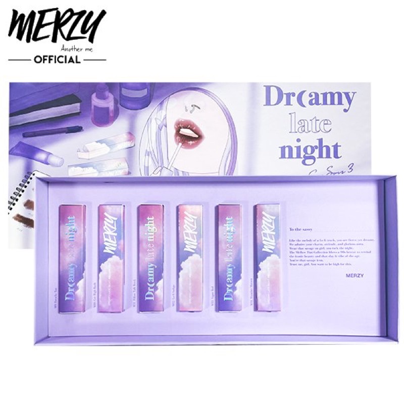 Set 6 Son Kem Lì, Mịn Mượt Môi Merzy Dreamy Late Night Mellow Tint