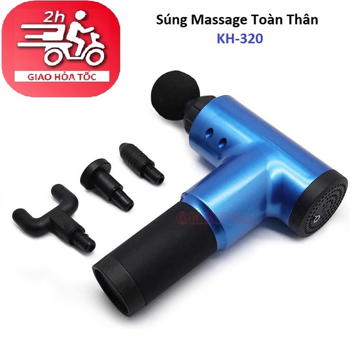 Súng Massage toàn thân FASCIAL GUN KH-320, 4 đầu massage với 6 chế độ rung, BH 12 tháng