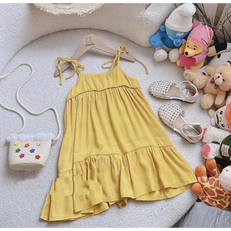 Đầm hè 2 dây cotton đũi bé gái