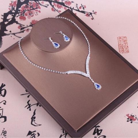 Bộ Dây Chuyền + Bông Tai Đính Đá Zircon Sang Trọng Thời Trang Cho Cô Dâu