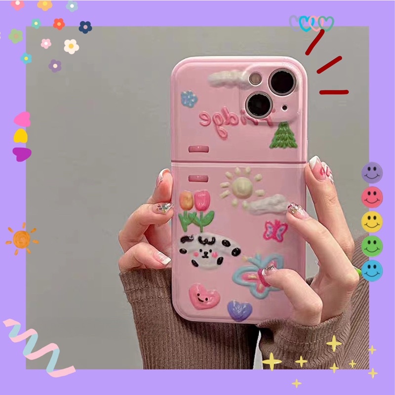 Case Ốp lưng iphone 3d hình tủ lạnh màu hồng Fribge ôm gọn dế iu