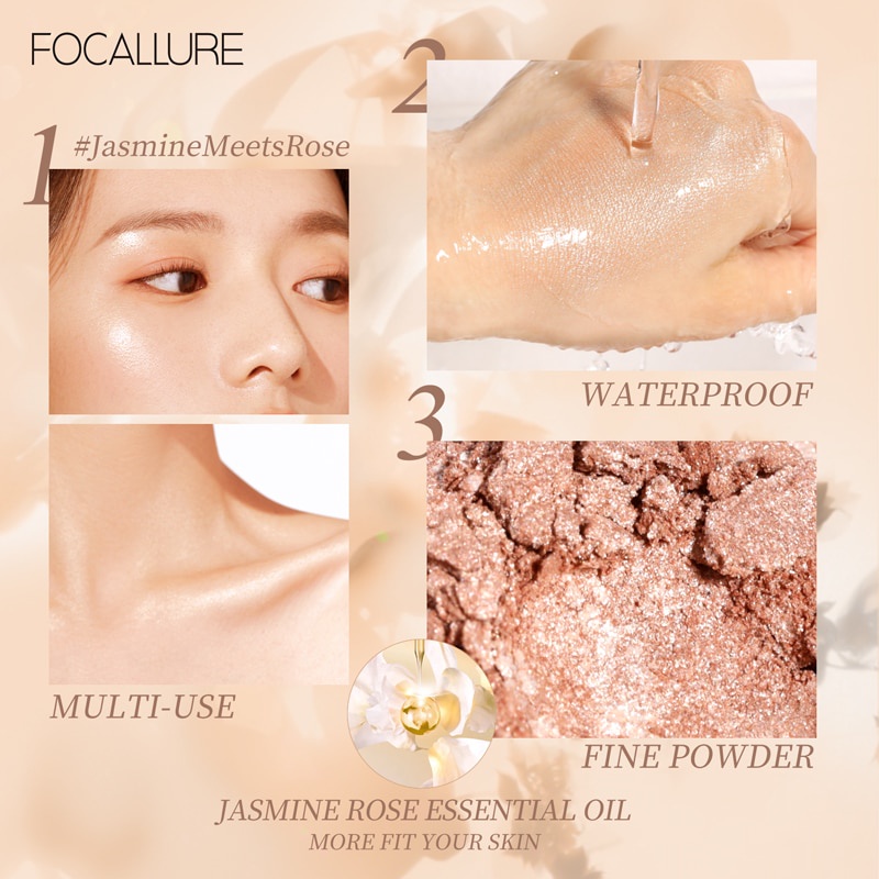 FOCALLURE Glitter Jasmine Highlighters Cosmetics For Face Shimmer Matte Pressed Glow Illuminator Soft Powder Professional Makeup