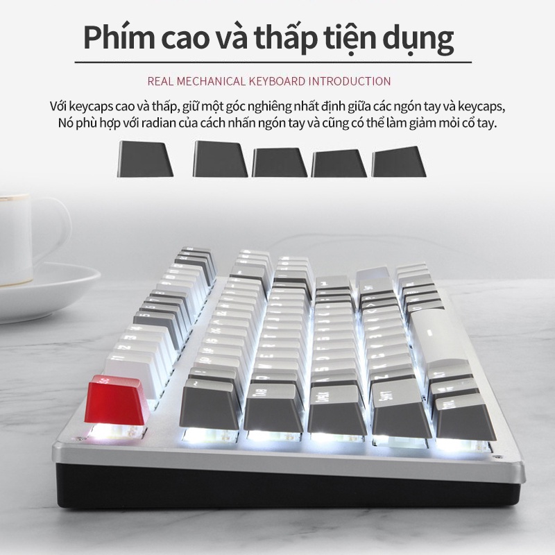 Bàn phím cơ bluetooth không dây  87 phím ba chế độ phối màu đa năng thời gian pin dài kết nối được với nhiều thiết bị