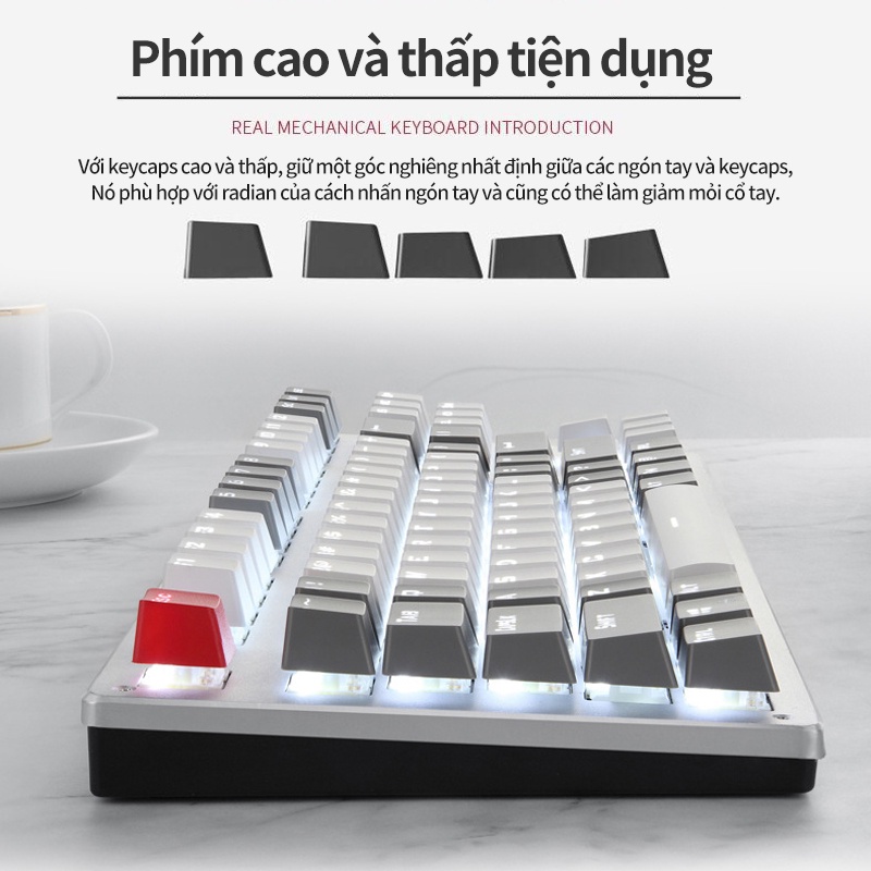 Bàn phím CƠ Bluetooth Không Dây Pin Sạc  LED đẹp, phím blue switch cho máy tính pc laptop, điện thoại, máy tính bảng