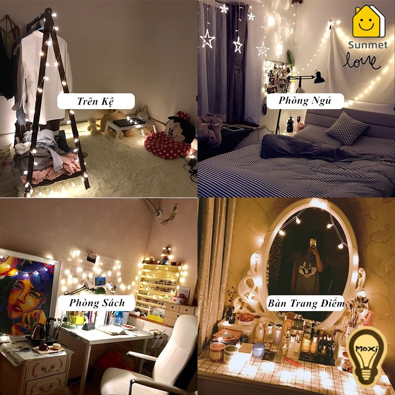 Dây Đèn Led Ngôi Sao Màu Vàng Nắng 1M 3M Không Chớp Nháy Dùng Pin AAr  - Dây Đèn Led Trang Trí noel,  Sunmet
