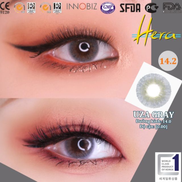 Lens mắt màu xám tây áp tròng Uza gray 14.0mm 6 tháng, kính áp tròng có độ cận -0.00>-6.00- Lens Optic