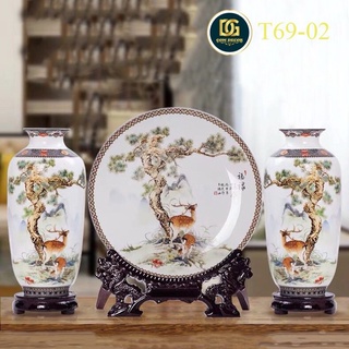 (HÀNG CÓ SẴN) Bộ 2 bình Gốm  + Đĩa trang trí cao cấp