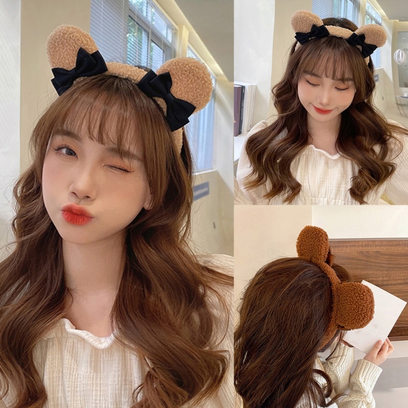 Flgo Băng Đô Cài Tóc Lông Xù Chống Trượt Hình Động Vật Hoạt Hình Đáng Yêu