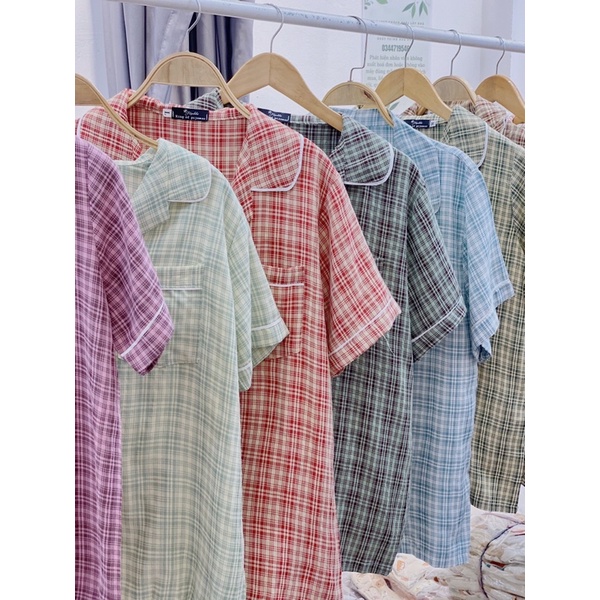 Bộ mặc nhà pijama kẻ chất đũi siêu mát hoạ tiết dễ thương tay cộc quần cộc Kingofpijamas hot trend 2023