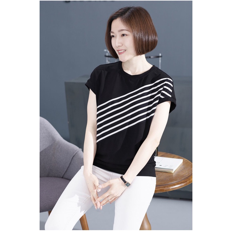 Áo Thun Tay Ngắn Cổ Tròn Dáng Rộng Thời Trang Cho Phụ Nữ Trung Niên