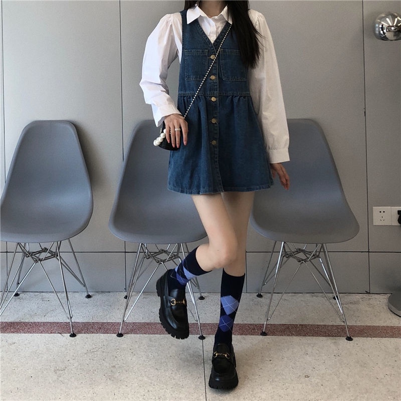 Set đầm + áo sơ mi kiểu dáng mới lạ phong cách vintage cho nữ