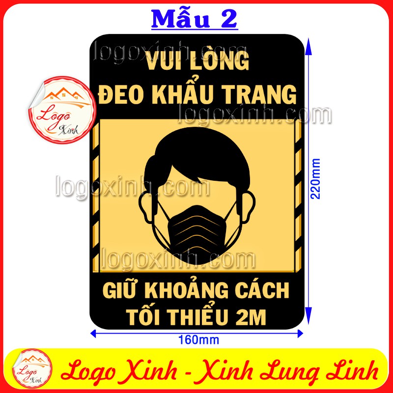 LOGO STICKER DÁN YÊU CẦU ĐEO KHẨU TRANG GIỮ KHOẢNG CÁCH PHÒNG DỊCH COVID 19