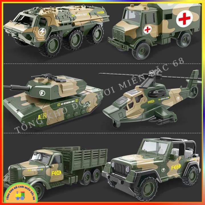 Đồ chơi Hộp 6 xe quân sự đồ chơi chạy đà cho bé gồm xe tăng máy bay, xe bọc thép, xe chỉ huy, xe cứu thương, xe tải TKMB