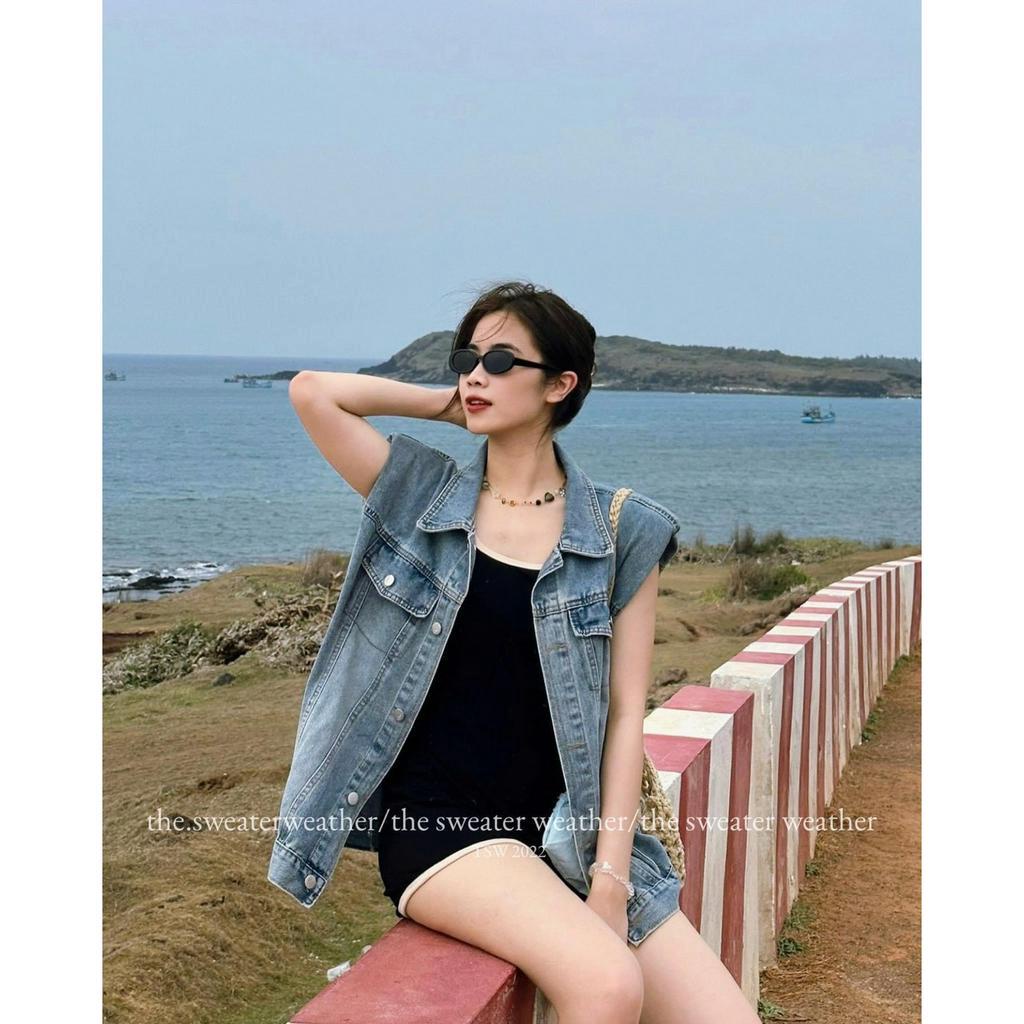 Áo khoác gile bò denim có đệm vai form rộng phong cách - 247store.vn - Aogilebo7060_P0K17