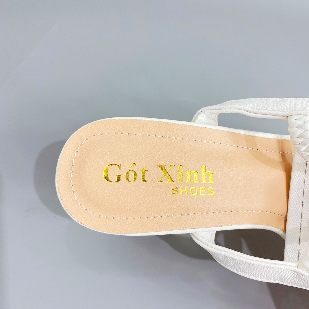Sandal cao gót nữ GÓT XINH GD19 quai ngang da mềm đế trụ mika trong cao 5cm