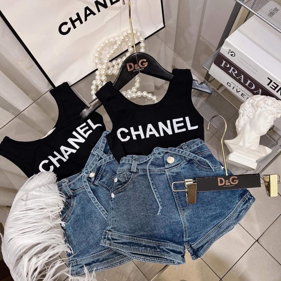 SET41 - Bộ bé gái, set đồ bé gái đi chơi, Quần đùi jean + áo 3 lỗ cotton cho bé từ 8-18kg, Richkid123