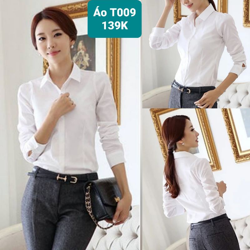 Áo sơ mi nữ màu trắng tay dài cổ đức