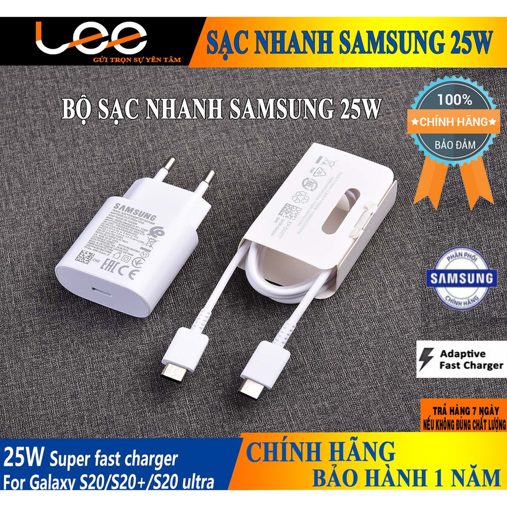 Bộ sạc nhanh Samsung 25W  Note 10 Note 20 A71, A70, A80, A90, S20, S20+, S20 Ultra