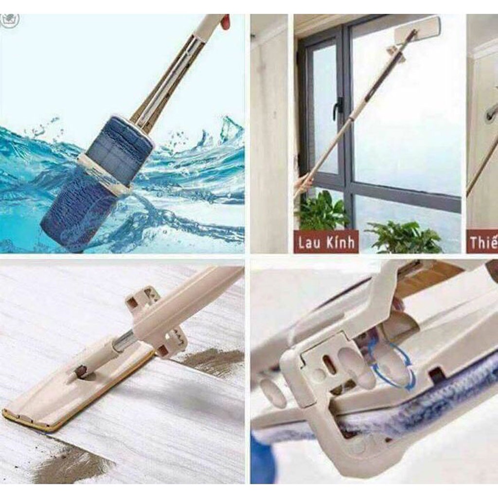 Cây Lau Nhà Tự Vắt Phẳng Thông Minh Spin Mop Xoay 360 Độ Dễ Dàng Sử Dụng - Tặng 2 Bông Lau - Gía Sốc