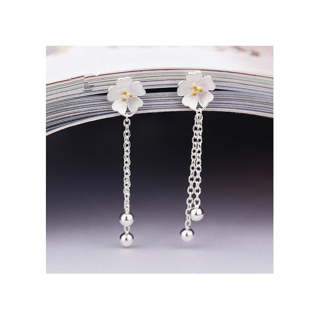 Bông tai hoa đào khuyên tai Tam Sinh Tam Thế dáng dài thiết kế độc đáo