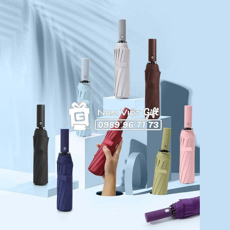 Ô Dù Chống Nắng Che Mưa Cản UV Tự Động Đóng Mở Khung 12 Xương