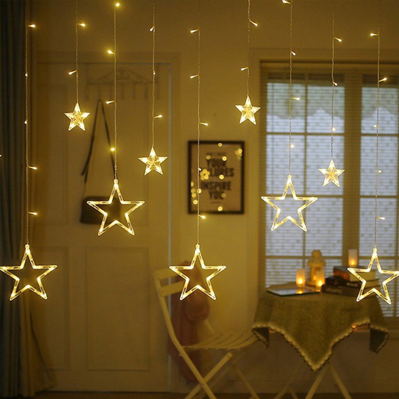 Dây đèn led ngôi sao (hàng chất lượng), rèm đèn ngôi sao chớp nháy trang trí Teddy Bears store
