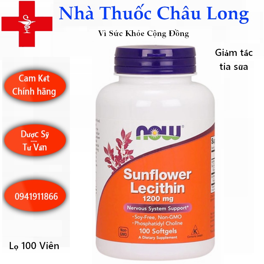 Viên uống chống tắc tia sữa Lecithin 1200mg - Now Sunflower Lecithin 100v
