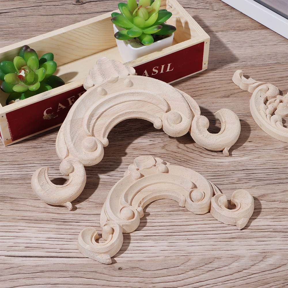 ❤LANSEL❤ New Decorative Wood Appliques Wooden Corner Applique Carved Wave Flower Unpainted Oak Home Furniture Door Decor Crafts High Quality Onlay Decal