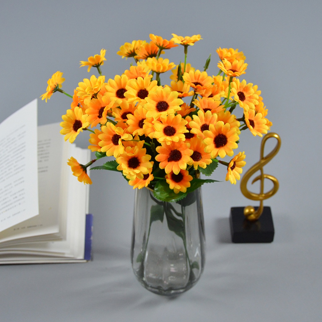 (Bất Ngờ) Bó Hoa Hướng Dương Giả Bằng Lụa Nhiều Đầu Không Cần Khoan Lỗ Trang Trí Nhà Cửa