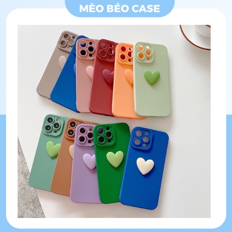 (SIÊU RẺ) Ốp lưng iphone trơn procam gắn trái tim to hồng tím xanh  7plus/8/8plus/x/xr/xs/11/12/13/pro/max/plus/promax