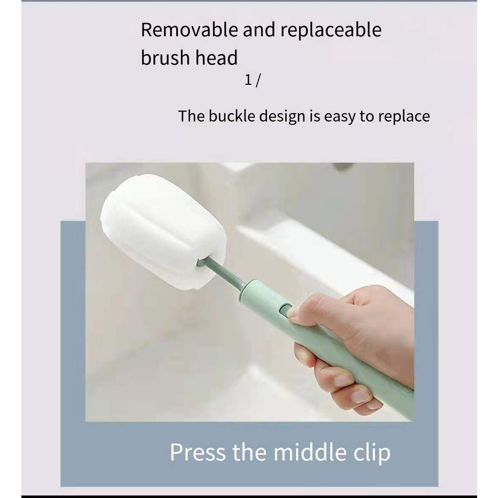 Cọ vệ sinh bình sữa em bé bằng bọt biển tay cầm dài có thể tháo rời tiện dụng