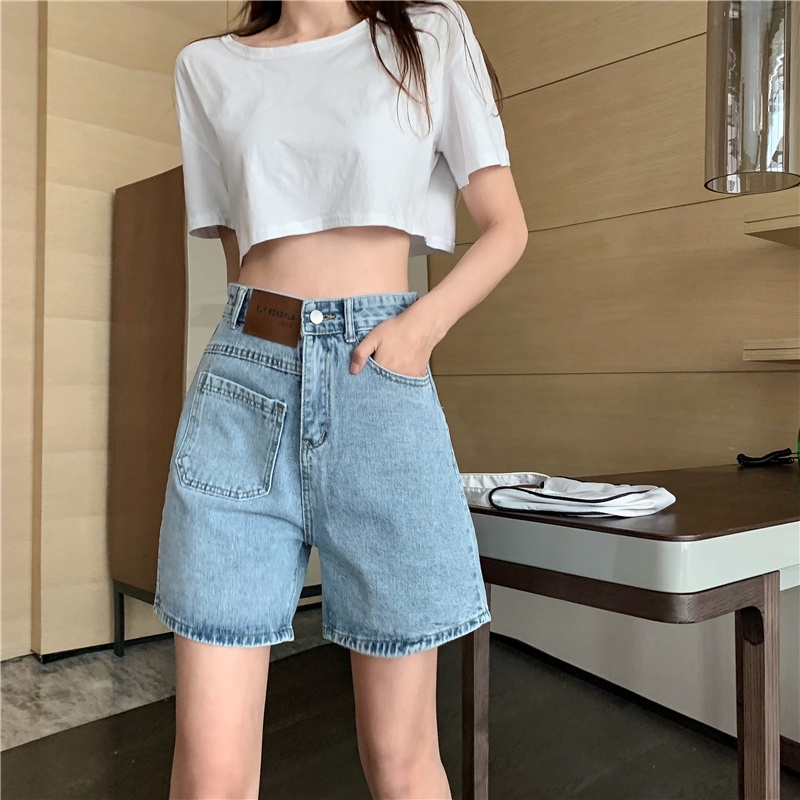 Quần short jean nữ ống rộng một túi MSHA5
