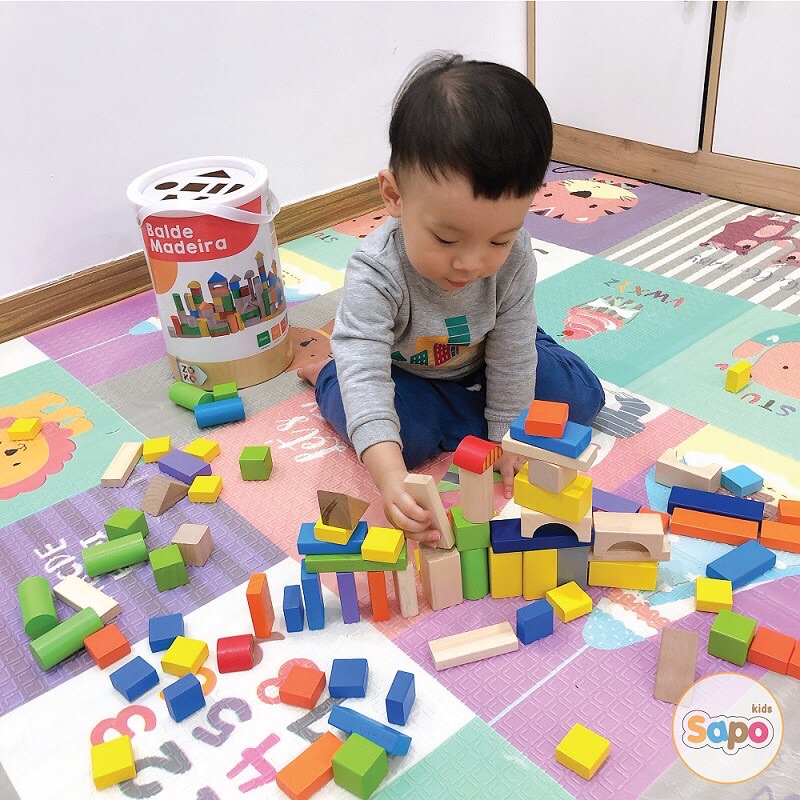 Đồ chơi xếp hình cho bé,bộ xếp hình 100 chi tiết bắt mắt nhiều màu sắc và hình khối khác nhau SAPO KIDS