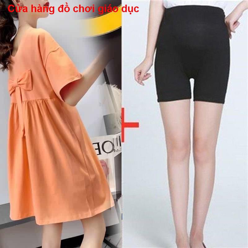 XINH XINH Bà bầu váy mùa hè Hàn Quốc bộ đồ cotton rộng giữa dài trên đầu ngắn tay áo thun hai mảnh hợp thời trang RẺ QUÁ