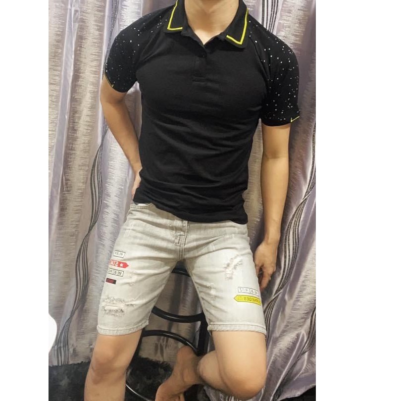Quần Short Jean Nam Màu Xám Thêu Chất Vải Dày Dặn Co giãn, Cầm Nặng Tay VB-SHOP