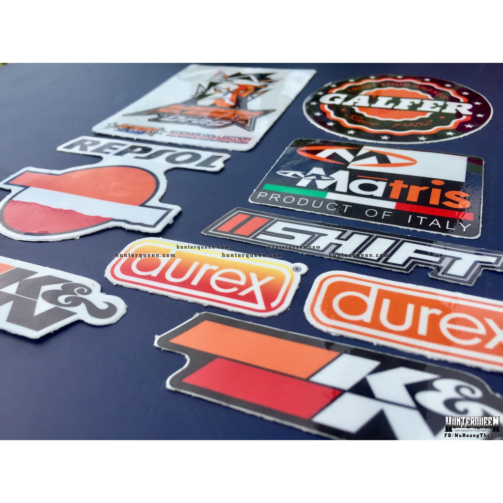 Bộ 9 logo cam, decal dán xe máy, nón bảo hiểm... Sticker chống nước, bền màu. Hình dán đẹp