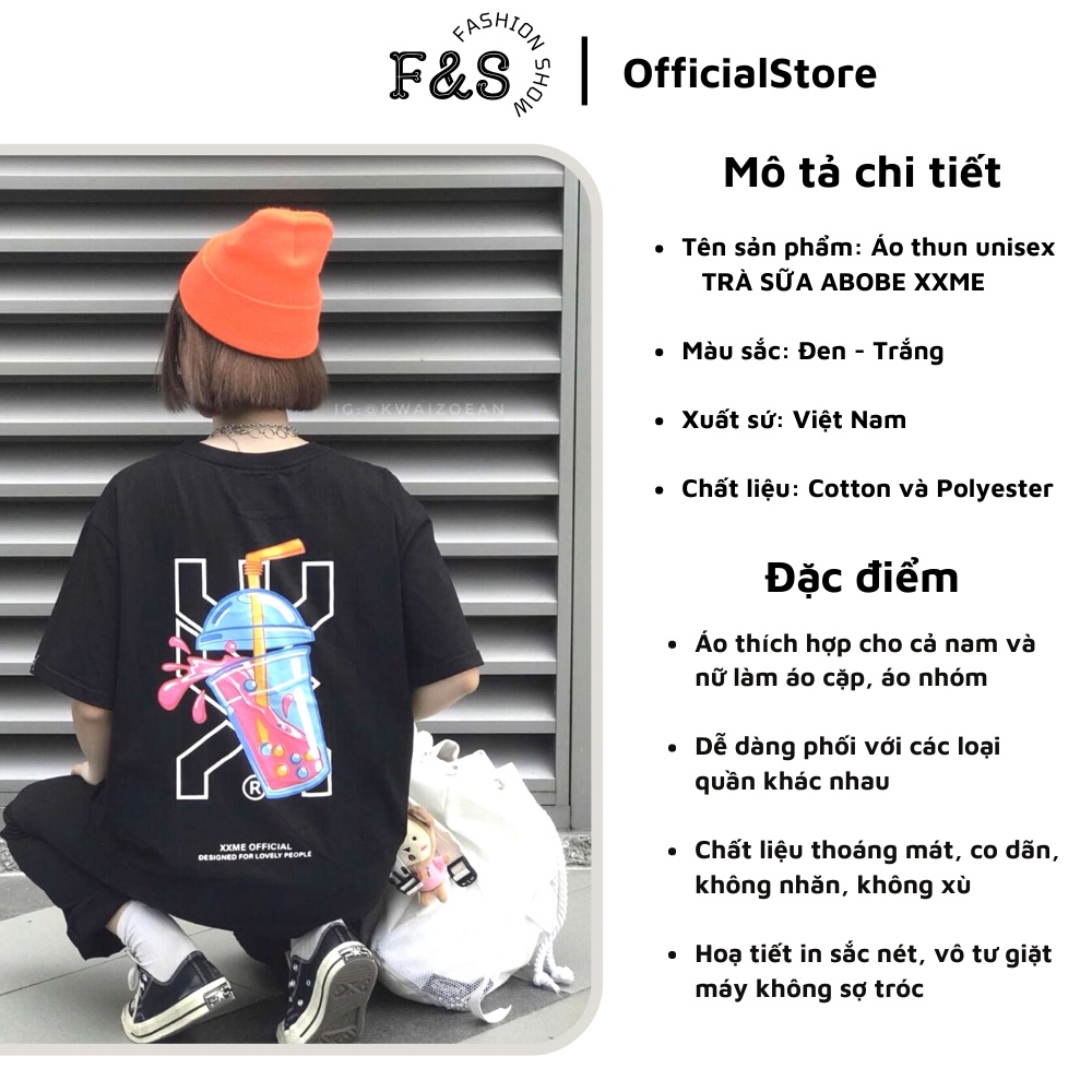 Áo thun tay lỡ unisex form rộng TRÀ SỮA XXME- Áo phông F&amp;S nam nữ, cặp đôi phong cách hàn quốc