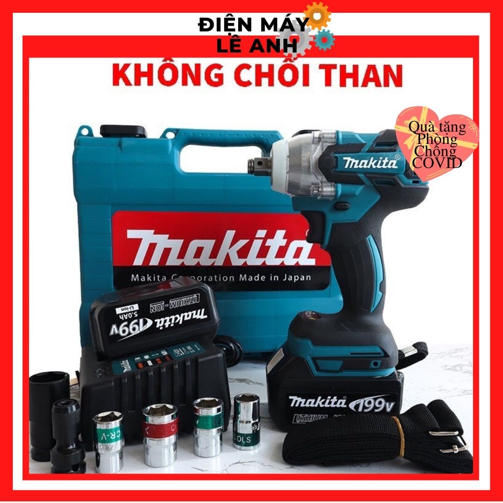 Máy bắn vặn vít siết ốc bulong Makita 199V cầm tay mini giá rẻ 100% đồng KHÔNG CHỔI THAN Pin 10 Cell