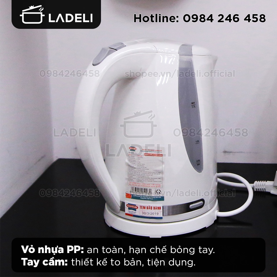 [Mã ELHADEV giảm 4% đơn 300K] Ấm siêu tốc nhựa PP 1.7L SUNHOUSE SHD1300 chống bỏng